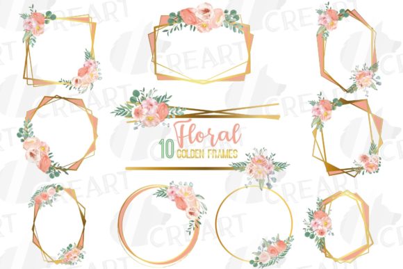 Elevate Your Designs with Blush and Gold Watercolour Floral Frames